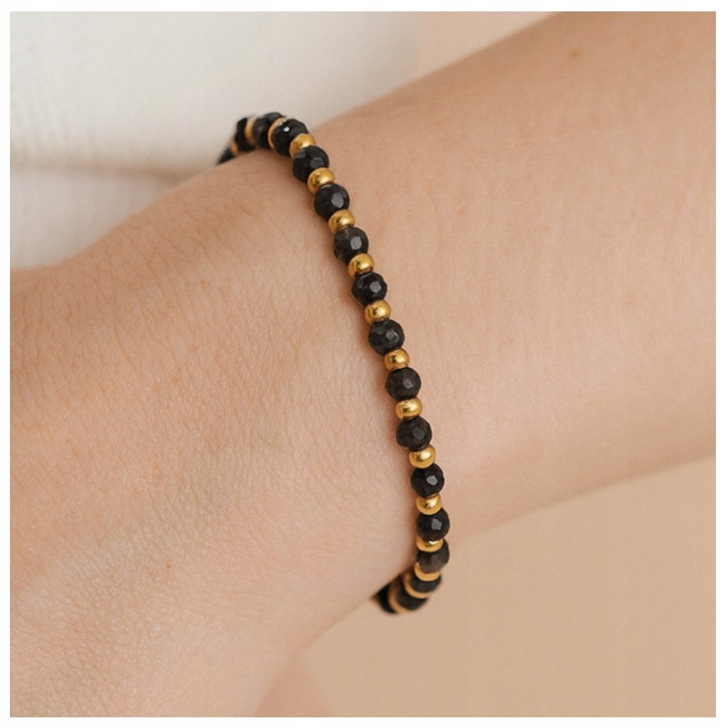 PIĘKNA DAMSKA BRANSOLETKA Z CZARNYMI KAMIENIAMI STAL CHIRURGICZNA DLA NIEJ