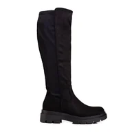 Kozaki damskie - Czarne kozaki oficerki damskie Vinceza z zamszu ekologicznego - miniaturka - grafika 1