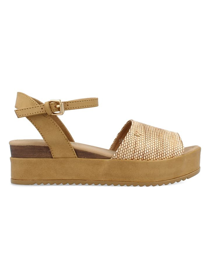 Wrangler Sandały w kolorze beżowym na koturnie