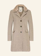 Płaszcze damskie - Fuchs Schmitt Płaszcz Wełniany Z Odpinanym Sztucznym Futrem beige - miniaturka - grafika 1