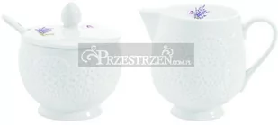 KOMPLET - PORCELANOWA CUKIERNICA I MLECZNIK Belle Maison LAWENDA I KORONKI (1023 LAV) - Cukiernice - miniaturka - grafika 1