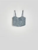 Koszulki i topy damskie - Reserved - Gorsetowy top z nadrukiem - jasnoszary - miniaturka - grafika 1