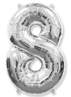 Kinder party - GoDan S.A. Cyfra 8 - Srebrna - Balon foliowy 85 cm - GD901768P - miniaturka - grafika 1