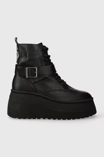 Botki damskie - Steve Madden botki skórzane Pinaco damskie kolor czarny na koturnie lekko ocieplone SM11002063 - grafika 1