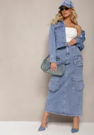 Spódnice - Jasnoniebieska Ołówkowa Spódnica Maxi z Bawełny z Kieszeniami Metrima - miniaturka - grafika 1