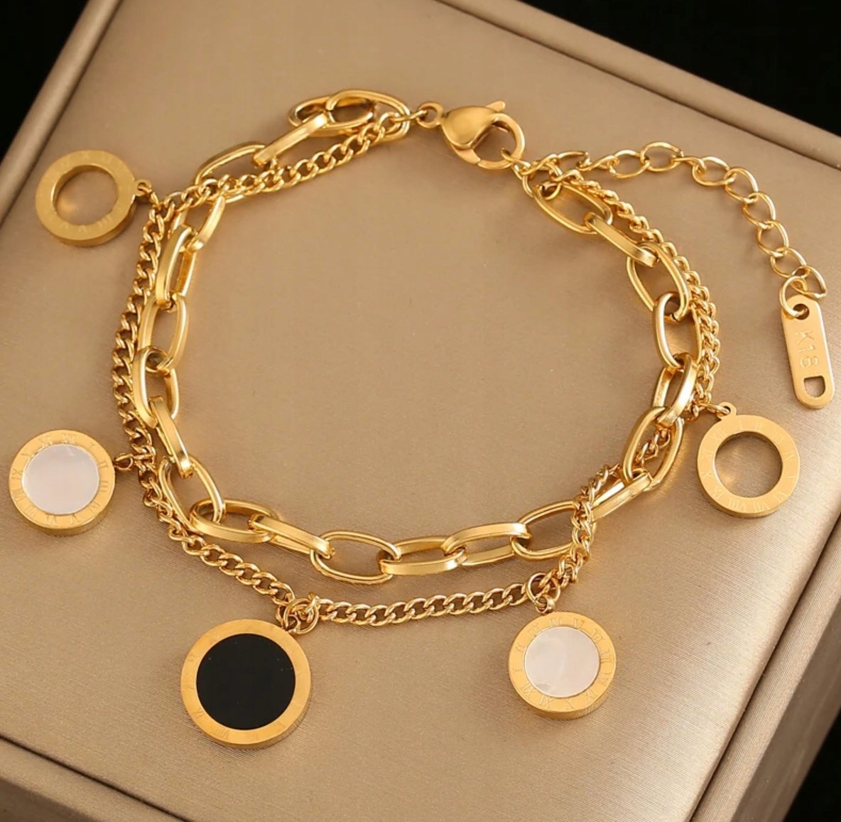 Złota Wielowarstwowa Bransoletka Rzymskie Liczby Elegancka Stal Szlachetna