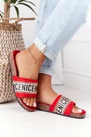 Klapki i japonki damskie - Klapki Na Korku Z Cyrkoniami Czerwone Be Nice - Butosklep - miniaturka - grafika 1