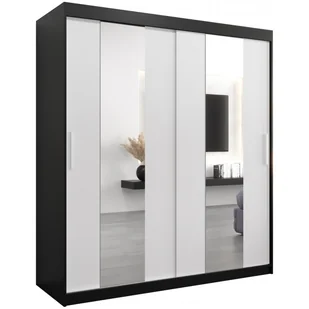 Szafa przesuwna garderoba z lustrem i drążkiem do kawalerki Pole 180 artisan sonoma czarna biała - Szafy - miniaturka - grafika 1