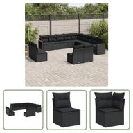 Meble ogrodowe - The Living Store 13-cz. zestaw mebli do ogrodu - poduszki - czarny - rattan PE - Sofa Ogrodowa - miniaturka - grafika 1