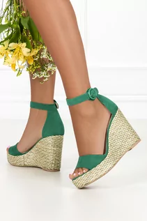 Sandały damskie - Zielone sandały skórzane damskie espadryle na ozdobnym koturnie PRODUKT POLSKI Casu 2339 - grafika 1