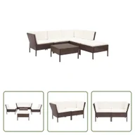 Meble ogrodowe - The Living Store 6-cz. zestaw wypoczynkowy do ogrodu - poduszki - rattan PE - brąz - Sofa Ogrodowa I Stół - miniaturka - grafika 1