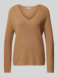 Sweter z dzianiny z dekoltem w serek - Swetry damskie - miniaturka - grafika 1