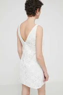 Sukienki - Desigual sukienka LACE kolor beżowy mini prosta 24SWVW48 - miniaturka - grafika 1