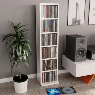 vidaXL Szafka na CD, wysoki połysk, biała, 21x16x88 cm, płyta wiórowa vidaXL - Pudełka i akcesoria na płyty CD - miniaturka - grafika 1