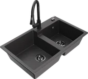 Zlewozmywaki z baterią - Mexen Tomas zlewozmywak granitowy 2-komorowy z baterią kuchenną Elia, czarny nakrapiany - 6516-76-670101-70-B - miniaturka - grafika 1