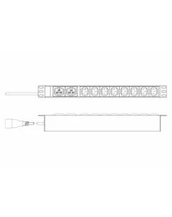 DIGITUS Listwa zasilająca aluminiowa 10 gniazd przewód zasilający 2m wtyczka IEC C20 8x C13 2x C19 16A 230VAC 50/60Hz - Listwy zasilające - miniaturka - grafika 1