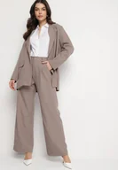 Komplety damskie - Jasnobrązowy Komplet Garniturowy Marynarka i Szerokie Spodnie Eleanisse - miniaturka - grafika 1