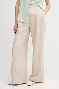 Tommy Hilfiger spodnie z domieszką lnu damskie kolor beżowy proste high waist WW0WW45460 - Spodnie sportowe damskie - miniaturka - grafika 1