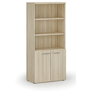Szafa biurowa kombinowana PRIMO WOOD, drzwi na 2 poziomach, 1781 x 800 x 420 mm, dąb naturalny - Szafy biurowe - miniaturka - grafika 1