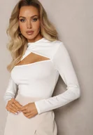 Bluzki damskie - Biała Bluzka z Otwartym Wyciętym Dekoltem i Długim Rękawem Saelena - miniaturka - grafika 1