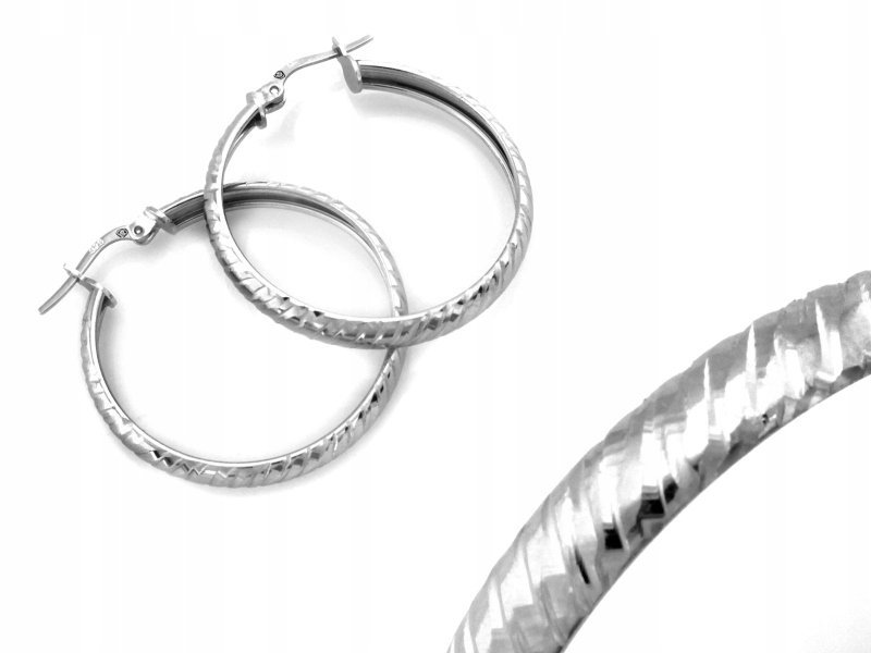 Eleganckie kolczyki srebrne 925 koła szerokie zdobione 36mm klasyczny wzór