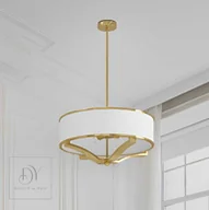 Lampy sufitowe - LAMPA WISZĄCA GERDO GOLD złota oprawa biały klosz styl glamour - - miniaturka - grafika 1