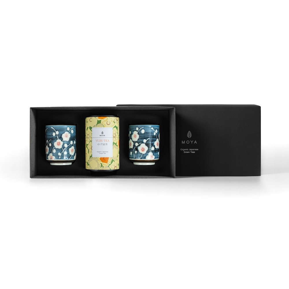 Zestaw prezentowy organiczna zielona herbata Moya Yuzu Tea i 2 kubki Sogen