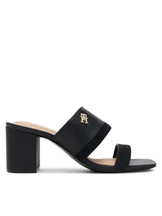 Tommy Hilfiger Klapki Leather & Suede Block Heel Mule FW0FW08530 Czarny - Klapki i japonki damskie - miniaturka - grafika 1