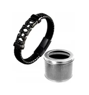 Bransolety męskie - Męska Bransoletka Łańcuch Motocyklowy Skóra 21,5Cm Bransoleta + Pudełko - miniaturka - grafika 1