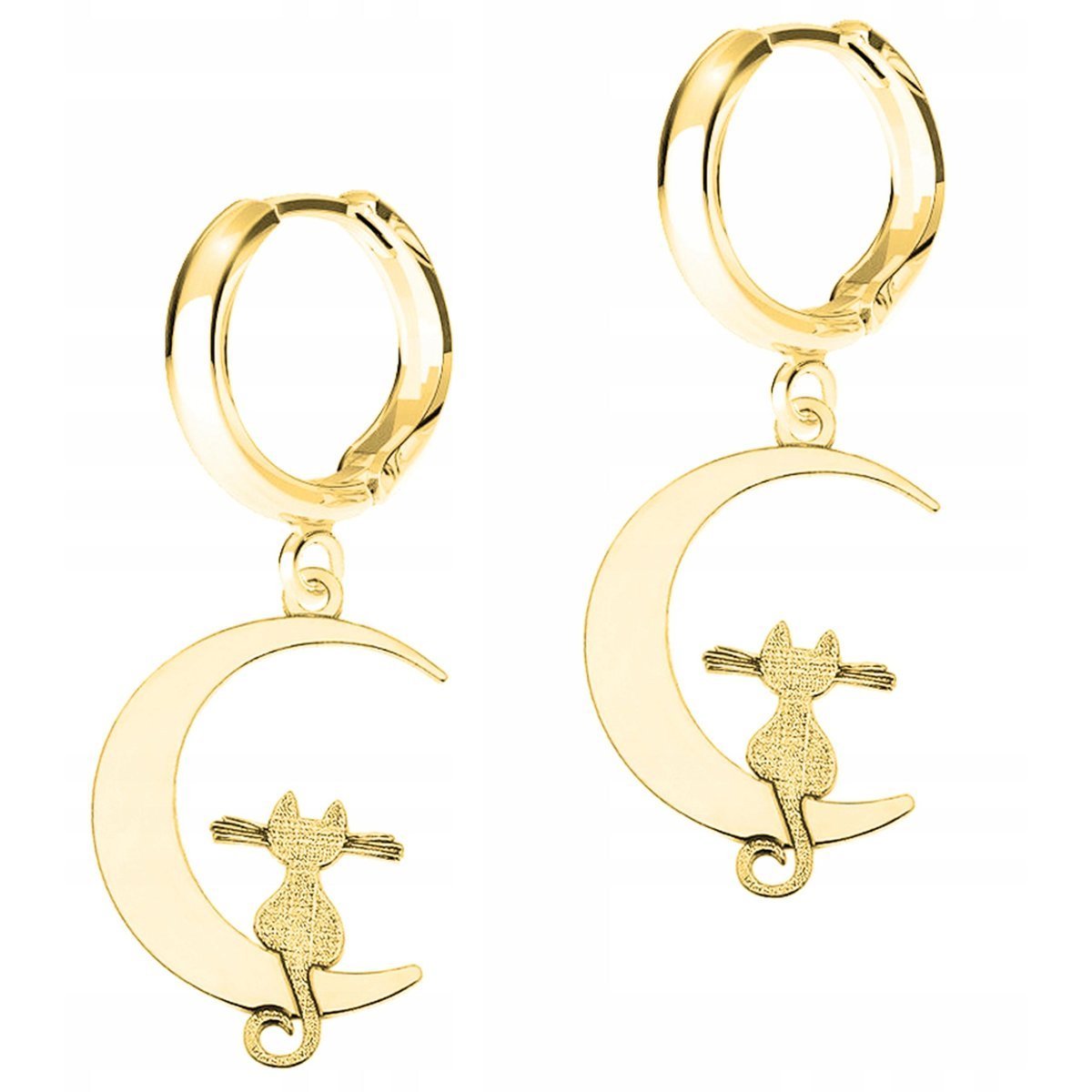 Złote Kolczyki Kotki Koty na Półksiężycu Księżyc Półksiężyce SREBRO 925