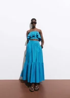 Spódnice - MANGO - Długa spódnica z bawełny o rozkloszowanym kroju niebieski - 36 - Kobieta - miniaturka - grafika 1