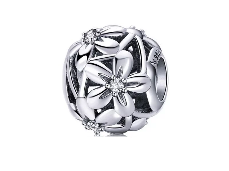 Pandora Valerio.pl Rodowany srebrny charms kwiaty flowers cyrkonie cyrkonie srebro 925 BEAD079 BEAD079