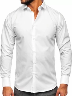 Koszule męskie - Biała koszula męska elegancka z długim rękawem slim fit Denley MS13 - grafika 1