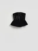 Koszulki i topy damskie - Reserved - Top z cekinami - czarny - miniaturka - grafika 1