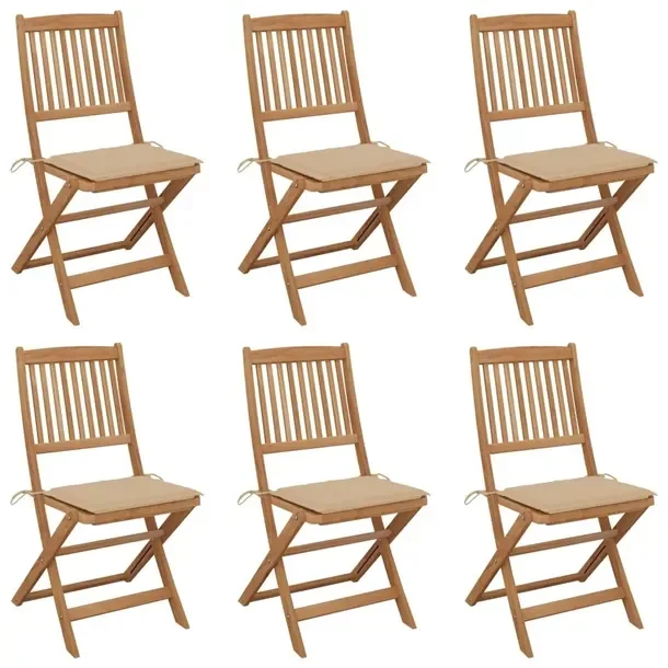 6x Krzesło Ogrodowe Składane Z Poduszkami Drewniane Na Taras Balkon Ogród