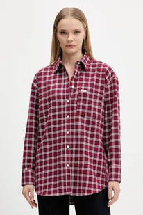 Guess Jeans koszula bawełniana damska kolor bordowy relaxed z kołnierzykiem klasycznym W5BH40 WGMH1 - Koszule damskie - miniaturka - grafika 1