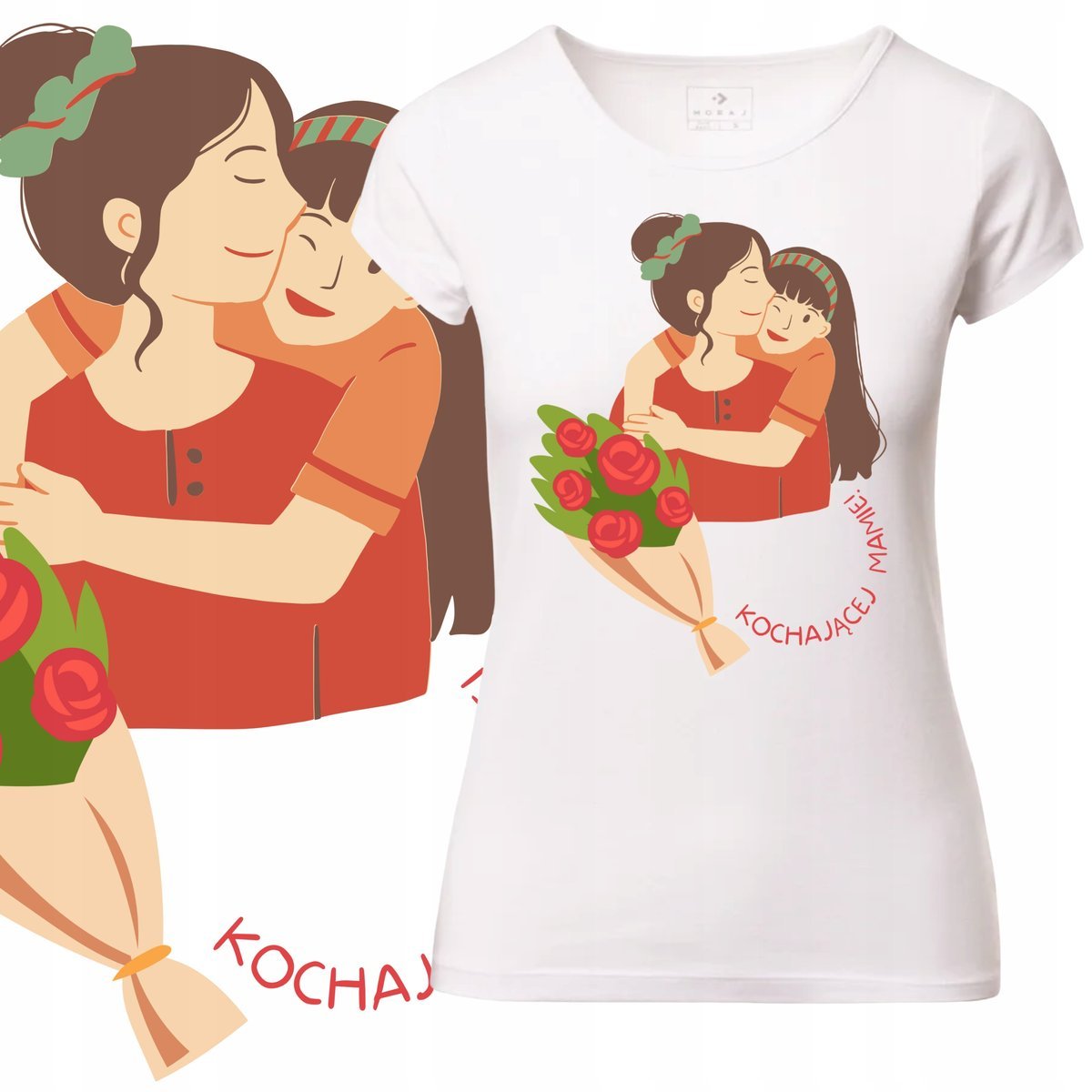 T-Shirt Damski Koszulka Nadruk Kochającej Mamie Bukiet Prezent Bawełna 4Xl