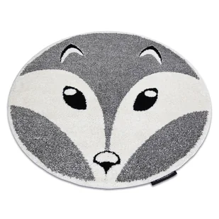 Dywan dziecięcy JOY Koło Fox lisek, dla dzieci - Strukturalny, dwa poziomy runa szary / krem, koło 140 cm - Dywany dla dzieci - miniaturka - grafika 1