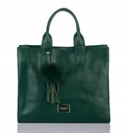 Torebki damskie - KLASYCZNA TORBA Z POMPONEM MONNARI MIEJSKA SHOPPER POJEMNA Zielona - miniaturka - grafika 1