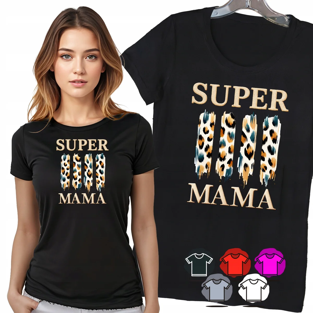 KOSZULKA DAMSKA T-SHIRT - SUPER HERO MAMA PANTERKA BEŻOWY WZÓR PREZENT - XS