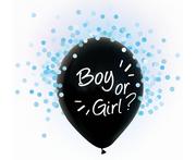 Baby shower i roczek - GO Balony urodzinowe Boy or Girl z niebieskim konfetti - 30 cm - 4 szt H12/BGN4 - miniaturka - grafika 1