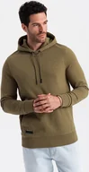 Bluzy męskie - Ombre Bawełniana bluza męska dresowa kangurka z kapturem BASIC oliwkowa V2 OM-SSBN-0161 XL - miniaturka - grafika 1