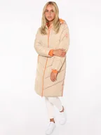 Kurtki damskie - Zwillingsherz Płaszcz pikowany "Positive Mind" w kolorze beżowo-pomarańczowym - miniaturka - grafika 1
