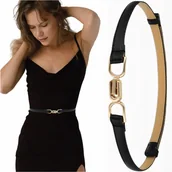 Paski - Damski skórzany pasek regulowany skóra naturalna złota klamra elegancki - miniaturka - grafika 1