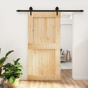 vidaXL Drzwi przesuwne z osprzętem, 100x210 cm, lite drewno sosnowe - Ogrodzenia - miniaturka - grafika 9