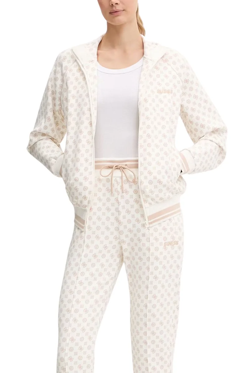 GUESS Kremowa rozpinana bluza damska w monogram Aggie XS