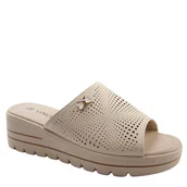 Klapki i japonki damskie - Vinceza 41477 damskie klapki skórzane na koturnie ażurowe beżowe - miniaturka - grafika 1