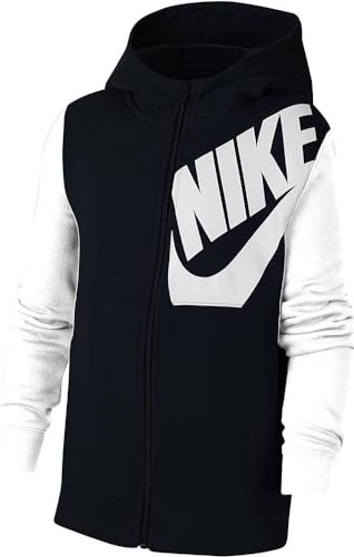 Nike Chłopięce B Nsw bluza z kapturem dla dzieci zestaw z kapturem pełny zamek błyskawiczny Ls top Black/White/Black Heather/(White) XS