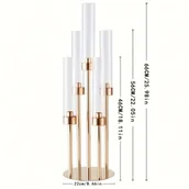 Inne - 1 szt. Elegancki złoty 5-ramienny świecznik, metalowy stojak na stół z akrylowym kloszem, idealny do dekoracji świątecznych i wystroju domu, nie - miniaturka - grafika 1