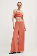 Spodnie damskie - Roxy spodnie bawełniane GOLDEN TROPICS kolor pomarańczowy szerokie high waist ERJNP03568 - miniaturka - grafika 1